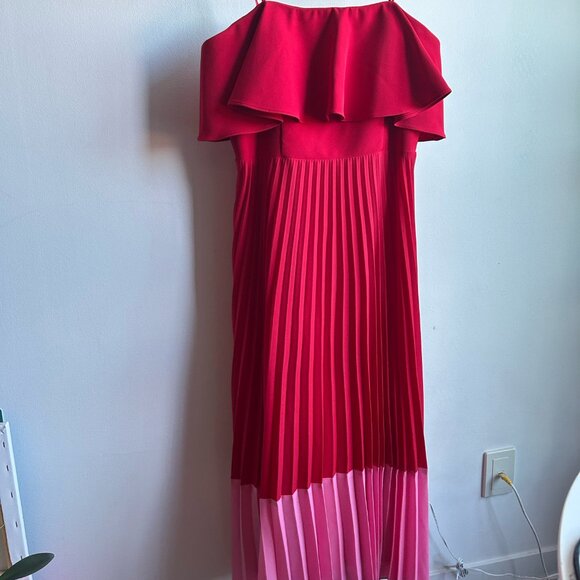 Strapless Aidan Mattox Red and Pink pleated Dress - Picture 3 of 7